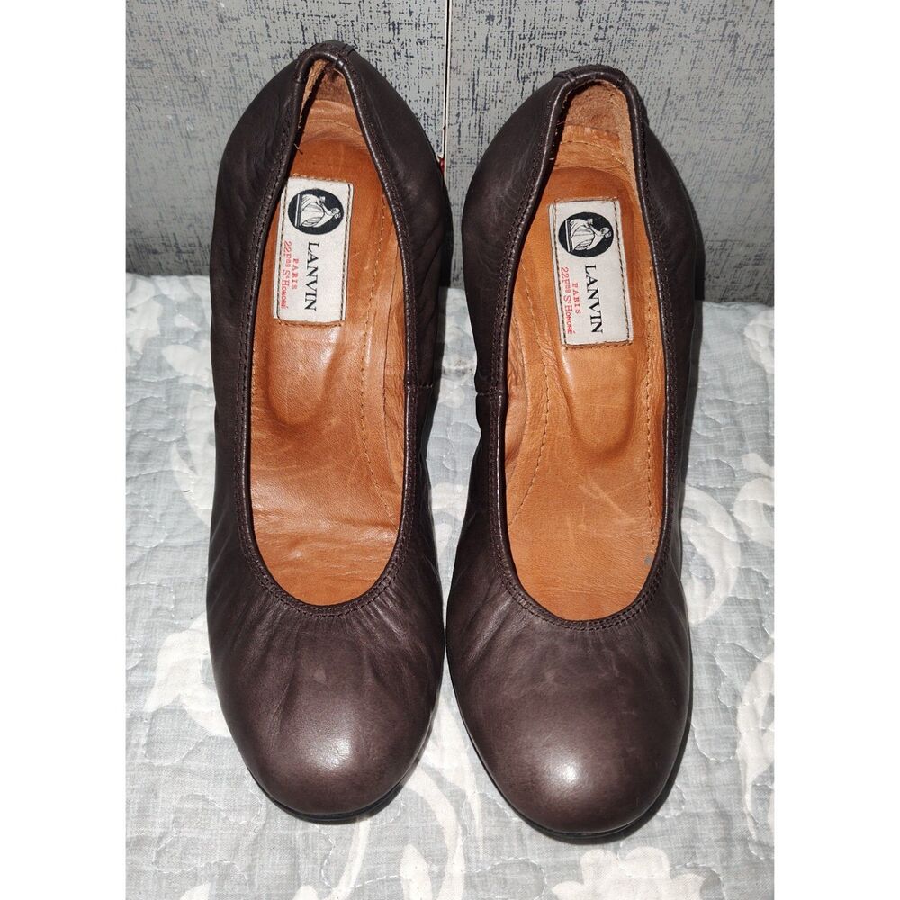 Lanvin Paris Brown Round Toe Ballet Wedges Sz 38